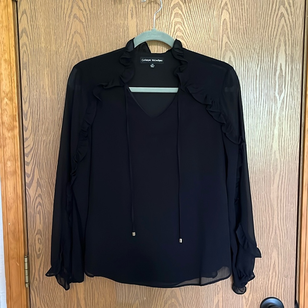 Catherine Malandrino Long Sleeve V-Neck Ruffle Blouse